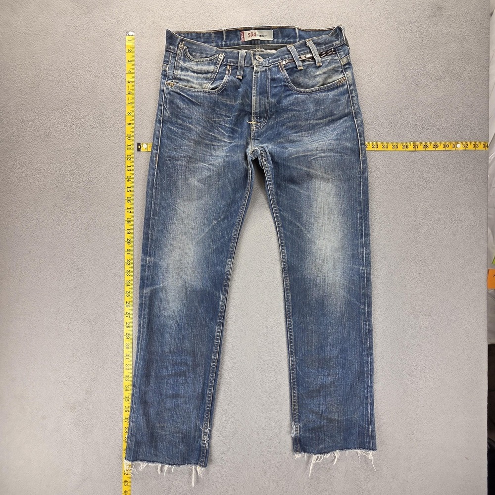 Vintage Levis 504 Jeans Mens Blue Straight Engineered Raw Hem Zip fly Fits 32x30